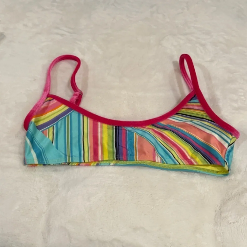New! Frankies Bikinis Dallas Shine Bralette Bikini Top pink blue 31542